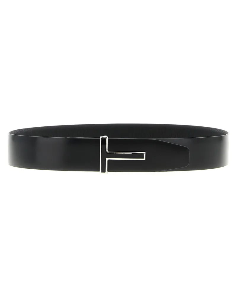 Tom Ford Reversible Hammered and Smooth Leather Belt — Black Black