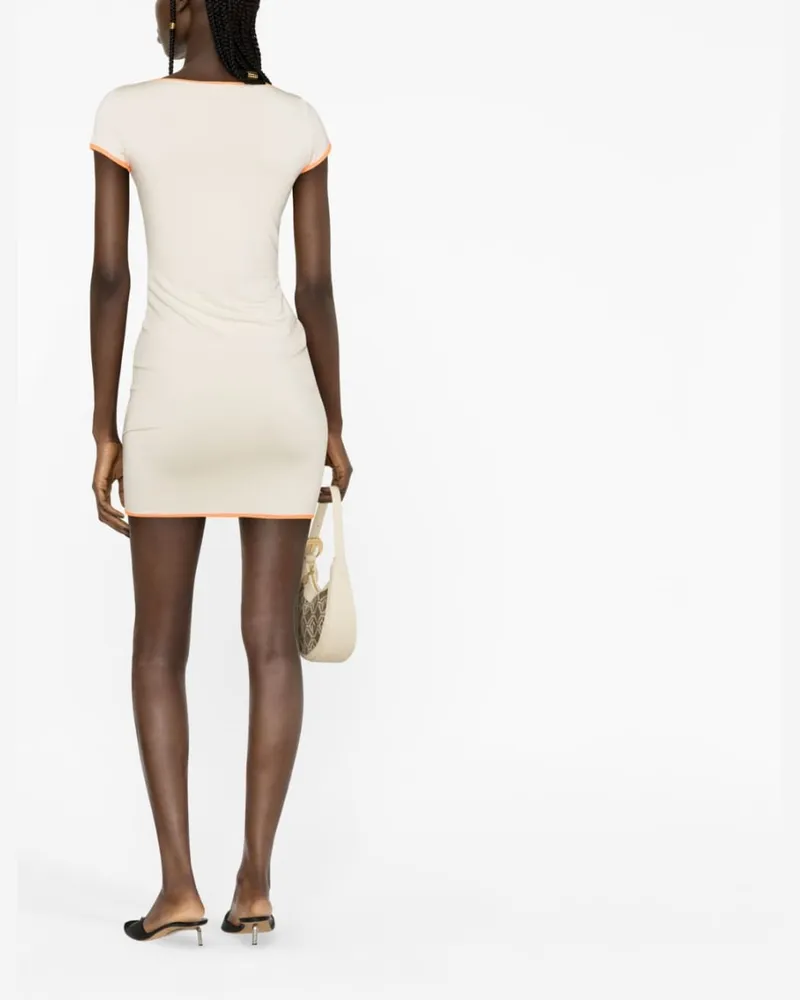 AMBUSH Cut-Out Heart Charm Mini Dress — Beige Beige