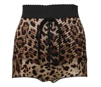 Leopard-Print High-Waist Hot Pants — Brown