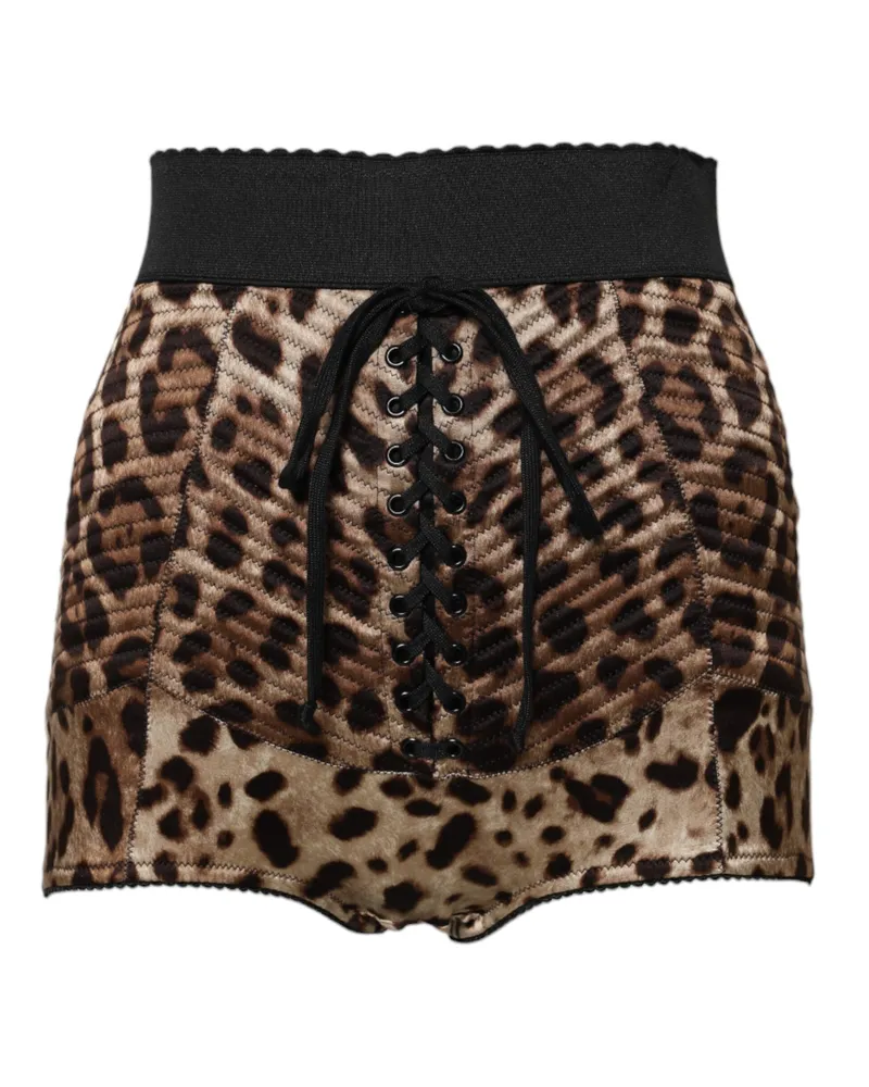Dolce & Gabbana Women Brown Leopard High Waist Hot Pants Shorts Polyurethane Nylon Brown