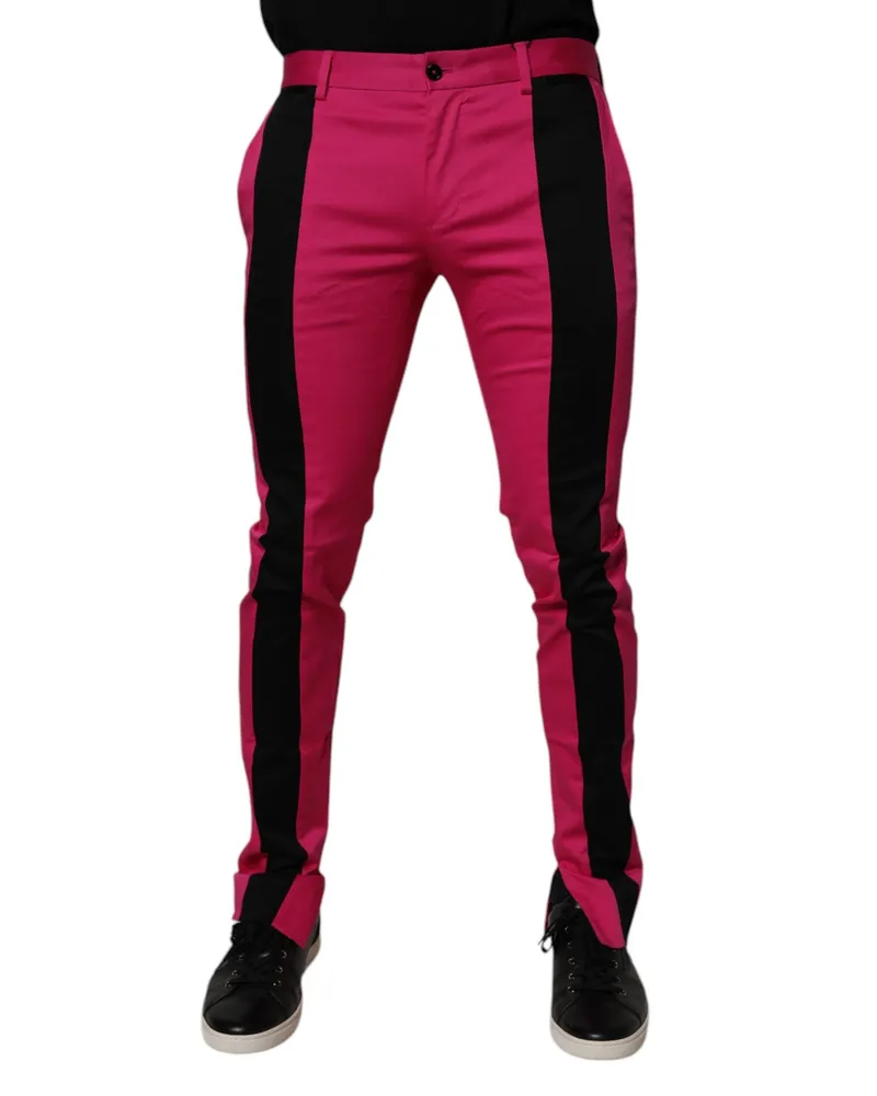 Dolce & Gabbana Pink Black Stripe Slim Fit Men Dress Pants Cotton Elastane Pink