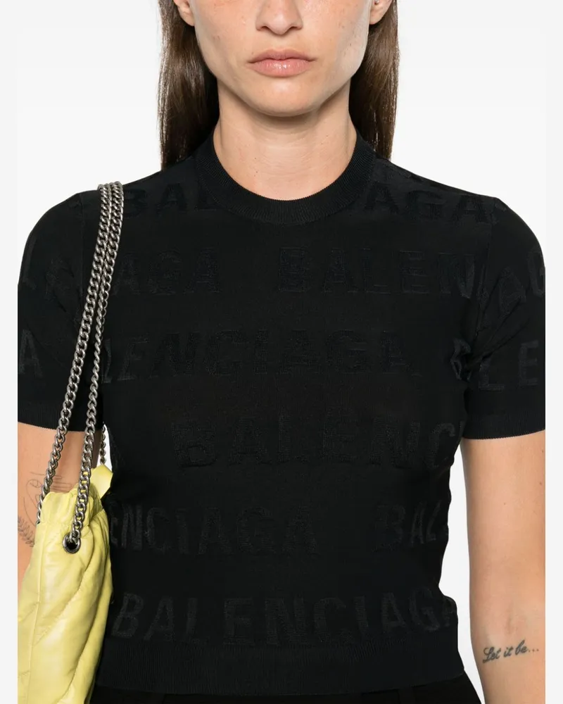 Balenciaga Logo-Jacquard T-Shirt — Black Black