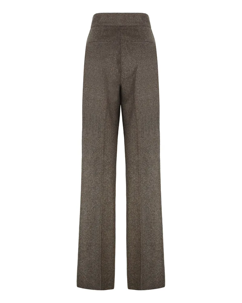 Max Mara Women's Wide-Leg Trousers Wool Brown Virgin Brown
