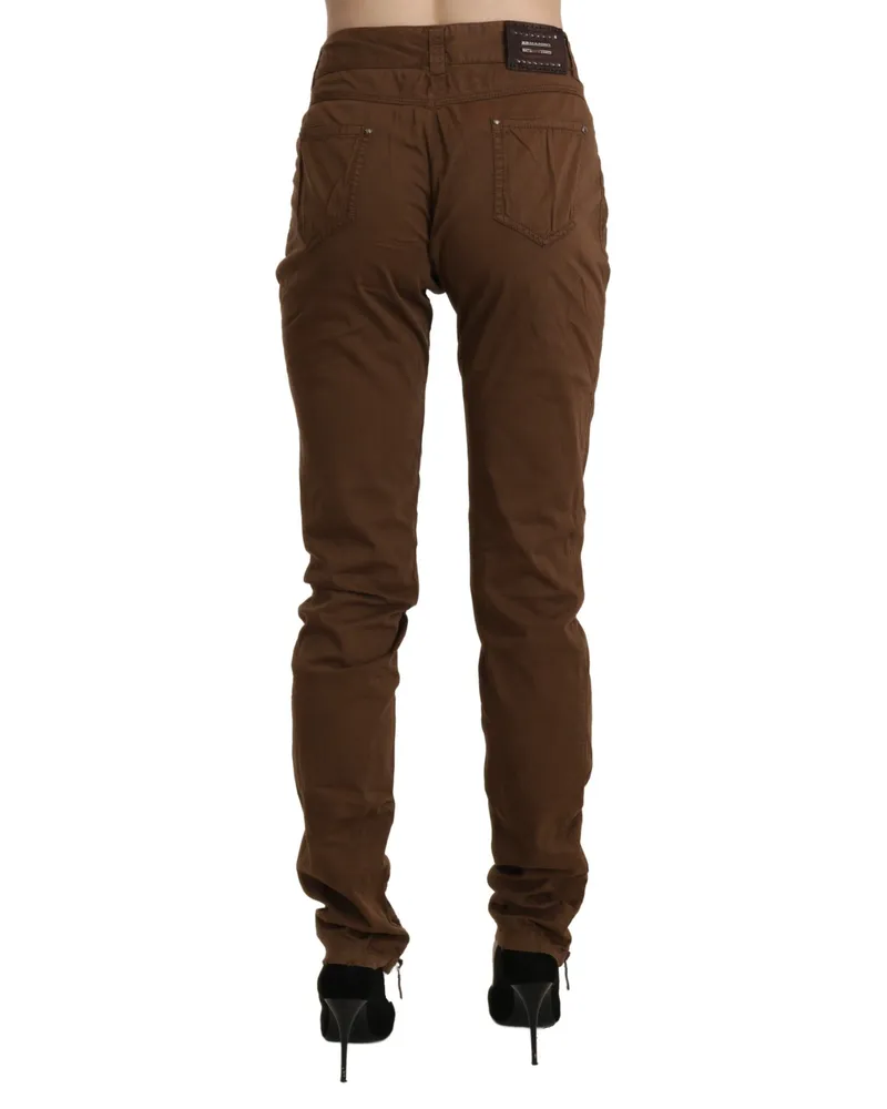 Ermanno Scervino Women's Brown High Waist Skinny Trouser Cotton Pants Brown