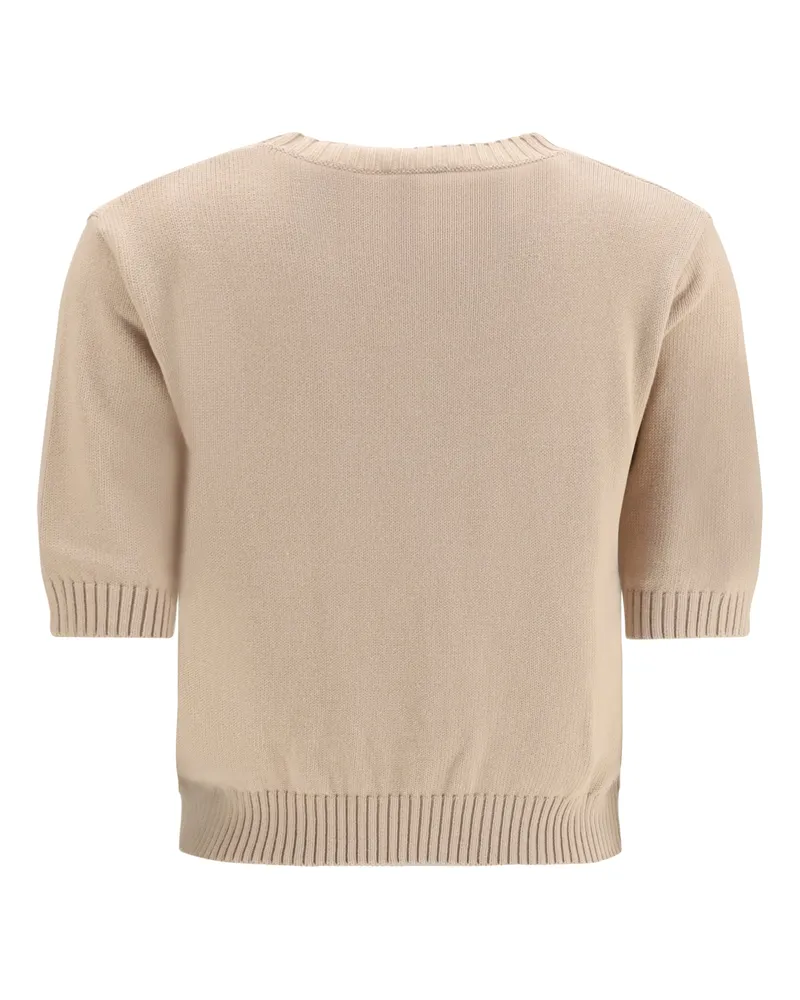 Max Mara Women Cotton Knit Sweater With Embroidery Cotton; Polyester T-Shirts And Polos Beige