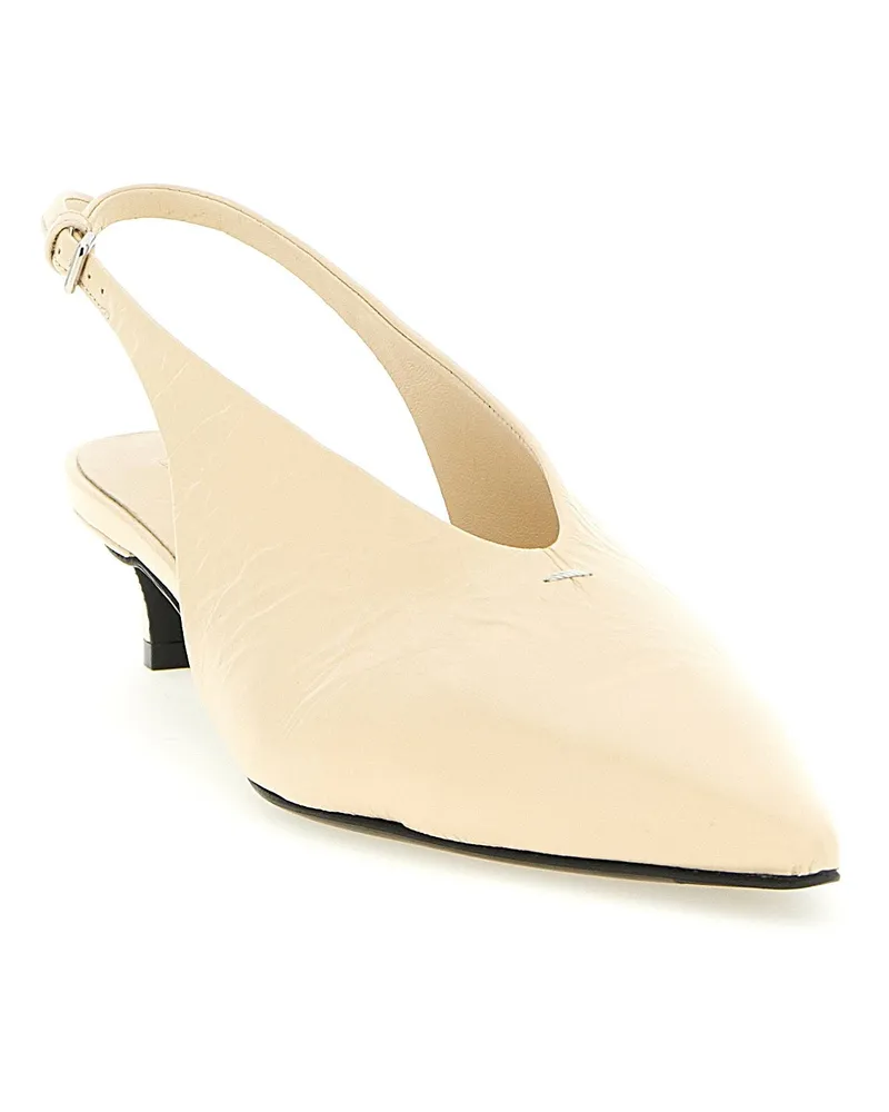 Jil Sander Craquelé Leather Pointed-Toe Slingback — Beige Beige