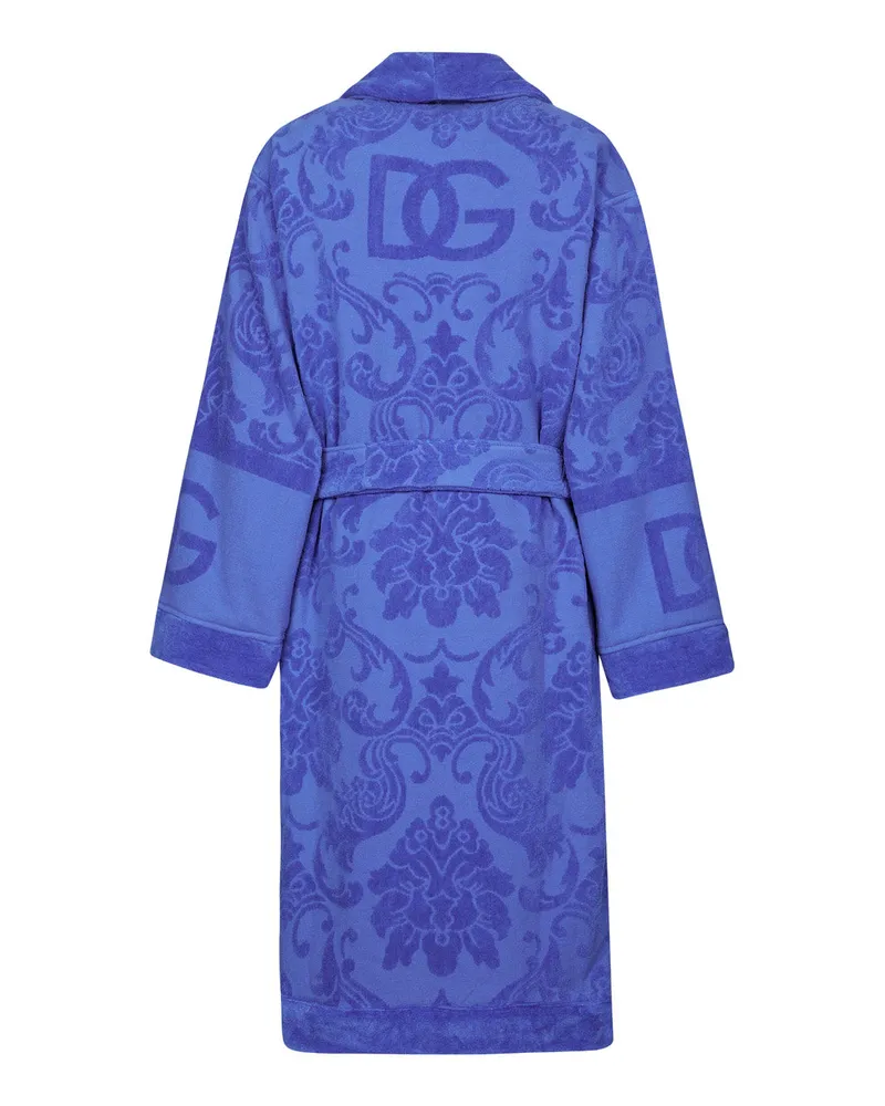 Dolce & Gabbana Unisex Bathrobe With Blue Jacquard Details Towels & Bath Robes Blue
