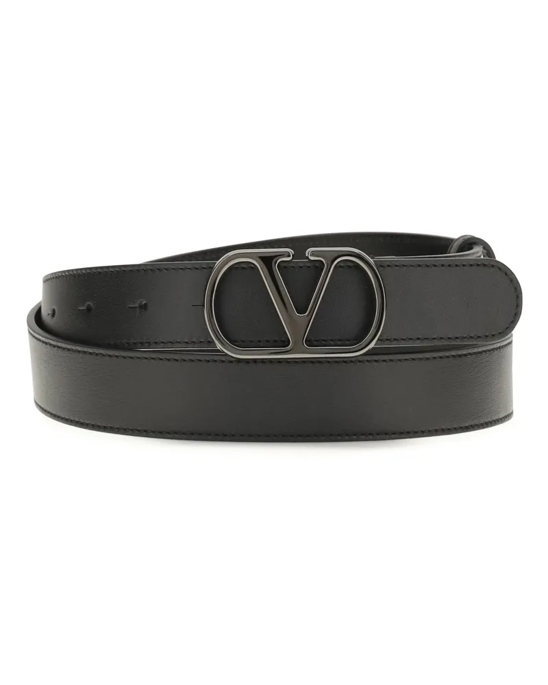 Valentino Garavani Men's Leather Belt Vlogo Signature Black Calf Black
