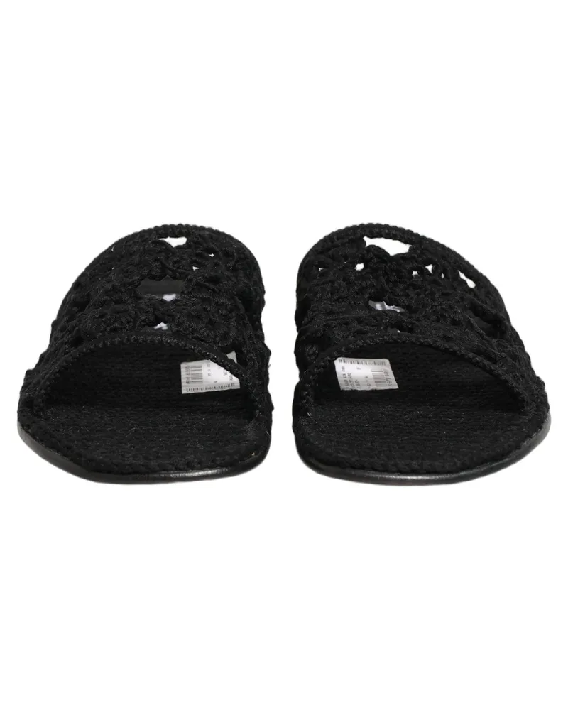 Dolce & Gabbana Men's Black Fabric Woven Slides Sandals Flats Shoes Black