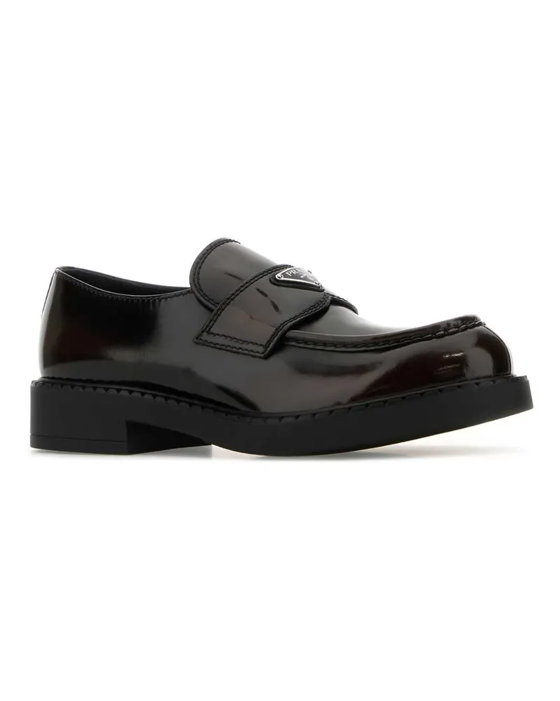 Prada Men's Dark Brown Leather Chocolate Loafers Bruciato Vitello Mocassini Brown