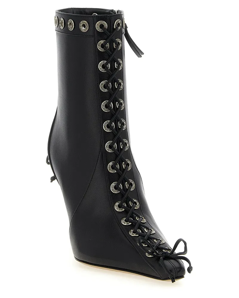 Mach & Mach Crystalized Corset Ankle Boot — Black Black
