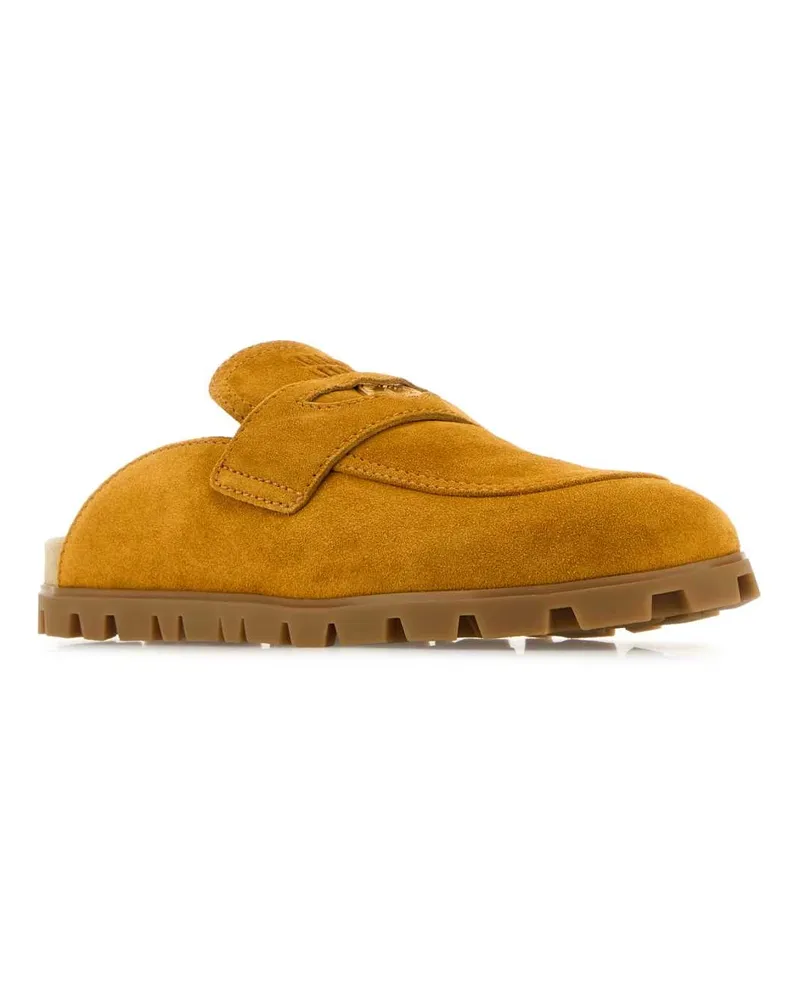 Miu Miu Women's Mustard Suede Slippers Whisky Flat Shoes Brown