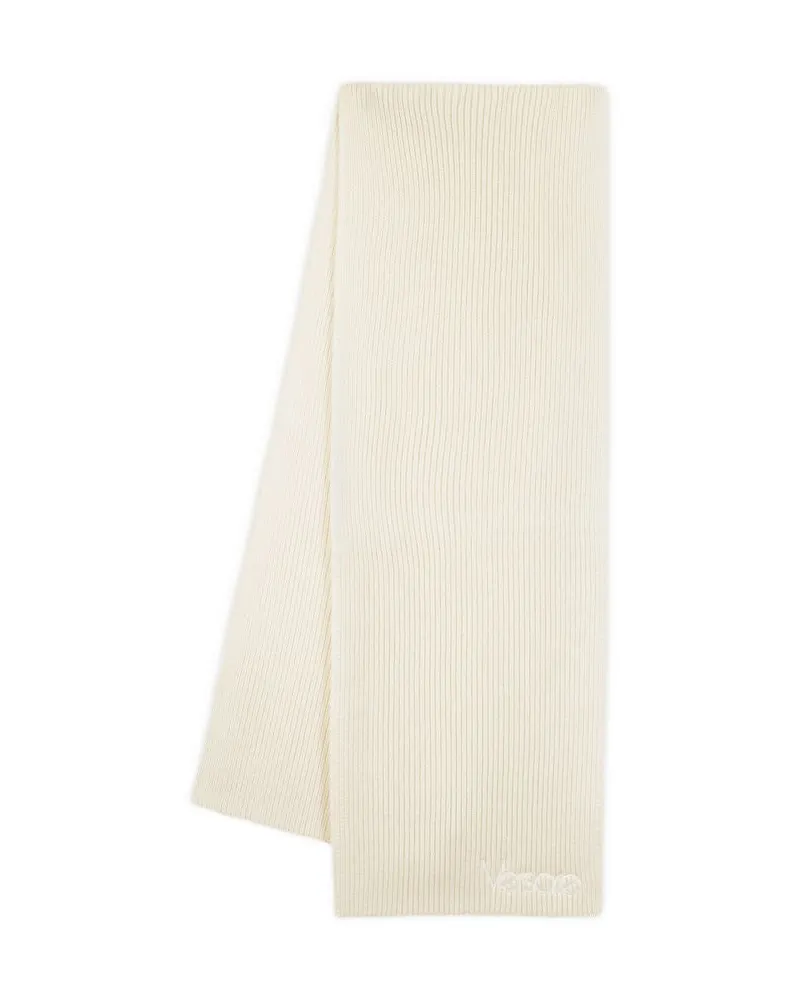 Versace Unisex Logo-Embroidered Cotton Scarf Beige Beige