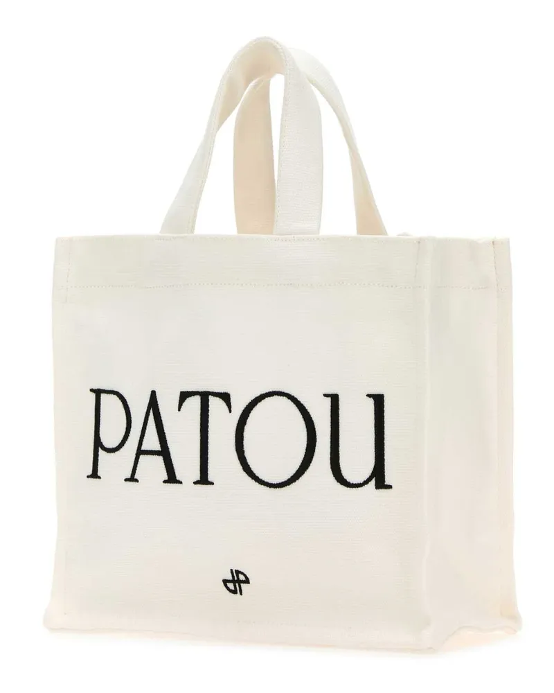 Patou Women's White Canvas Small Tote  Shopping Bag Exterior: Cotton Borse A Mano White