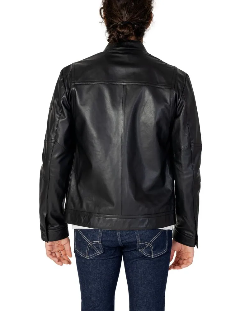 Peuterey Men's Black Lamb Leather Jacket Clothing Black