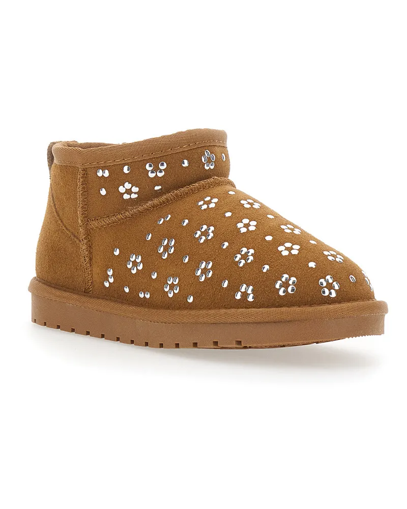 Monnalisa Girls' Ankle Boots Beige Leather Beige