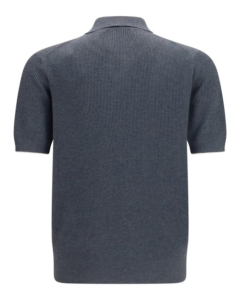 Brunello Cucinelli Men's Cotton Ribbed Polo Piombo+sabbia Shirts T-shirts And Polos Gray