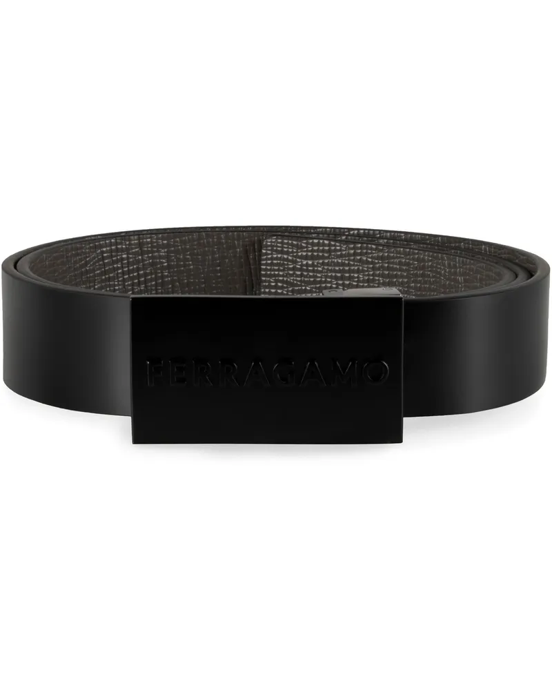 Ferragamo Men's Reversible Leather Belt Black Calf Black