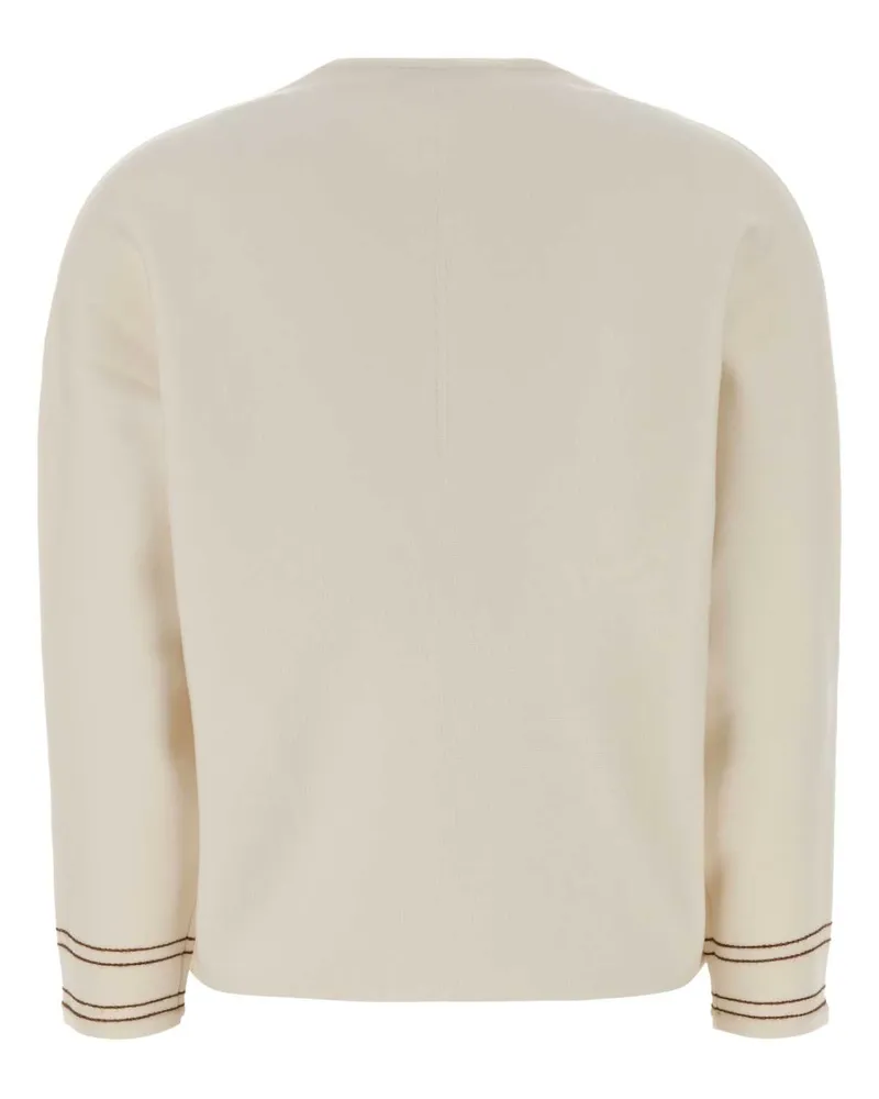Max Mara Striped Cuff Wool-Nylon Blend Sweater — White White