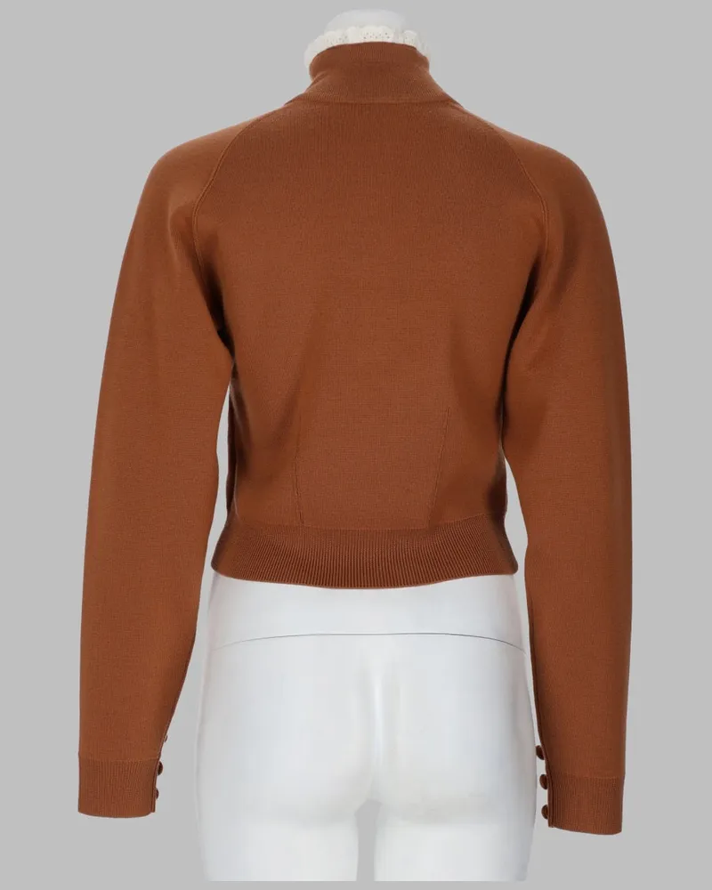 Chloé Wool Turtleneck with Lace Trim Sweater — Brown Brown