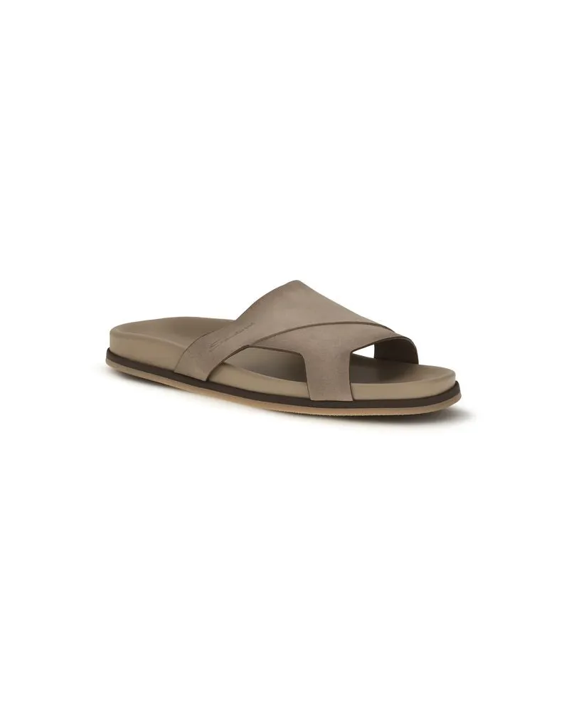 Santoni Men's Beige Calf Leather Bos Taurus Flat Sandals Beige