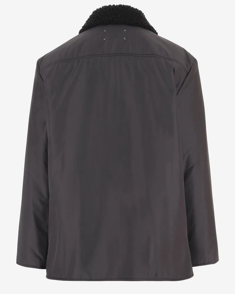 Maison Margiela Men's Nylon Jacket With Shearling Collar Black Polyester Black