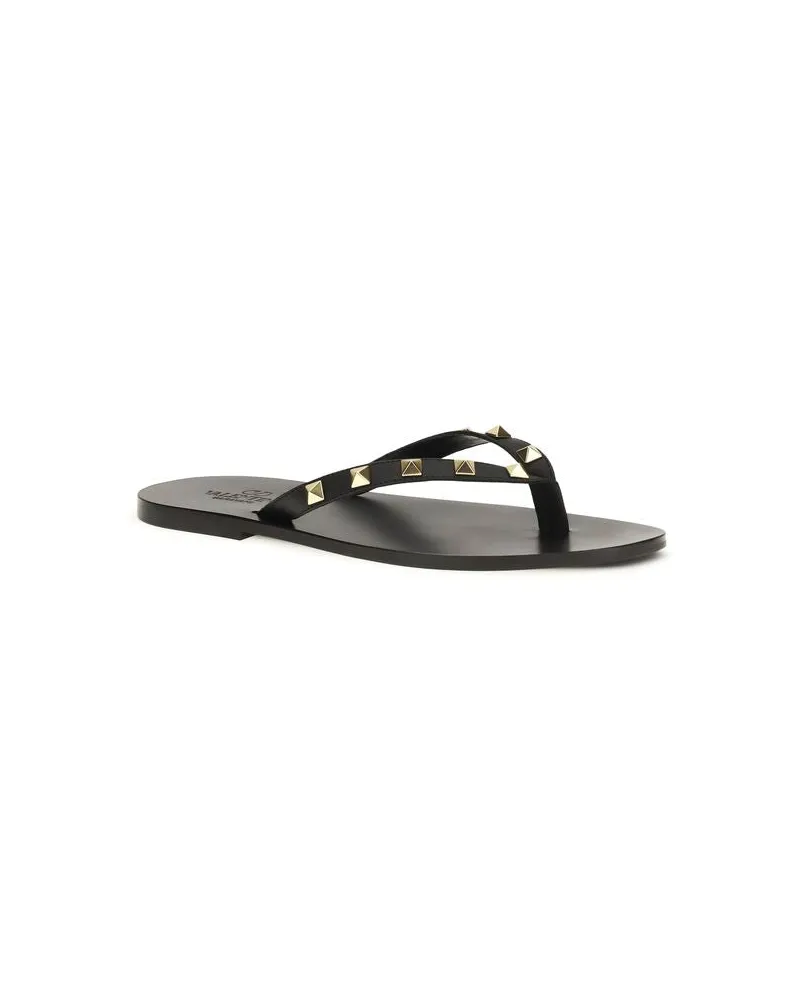 Valentino Garavani Men's Black Calf Leather Bos Taurus Flip-Flop Sandals Black