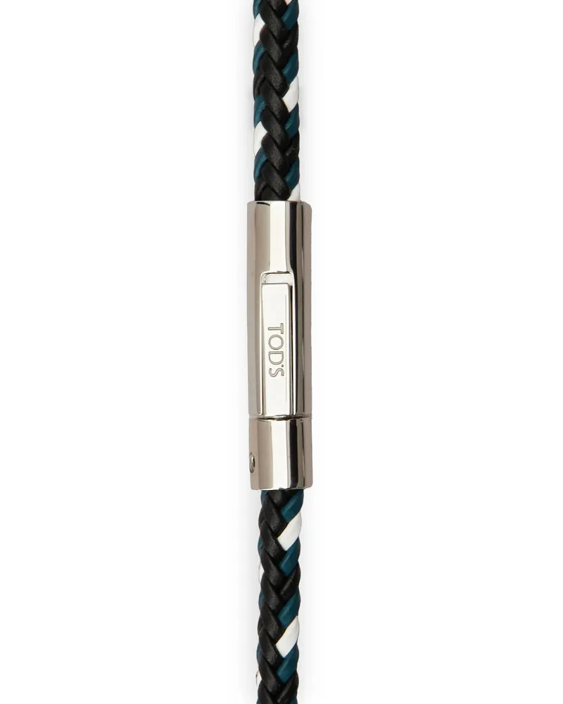 TOD'S Woven Metal with Logo Clasp Bracelet — Silver Silver