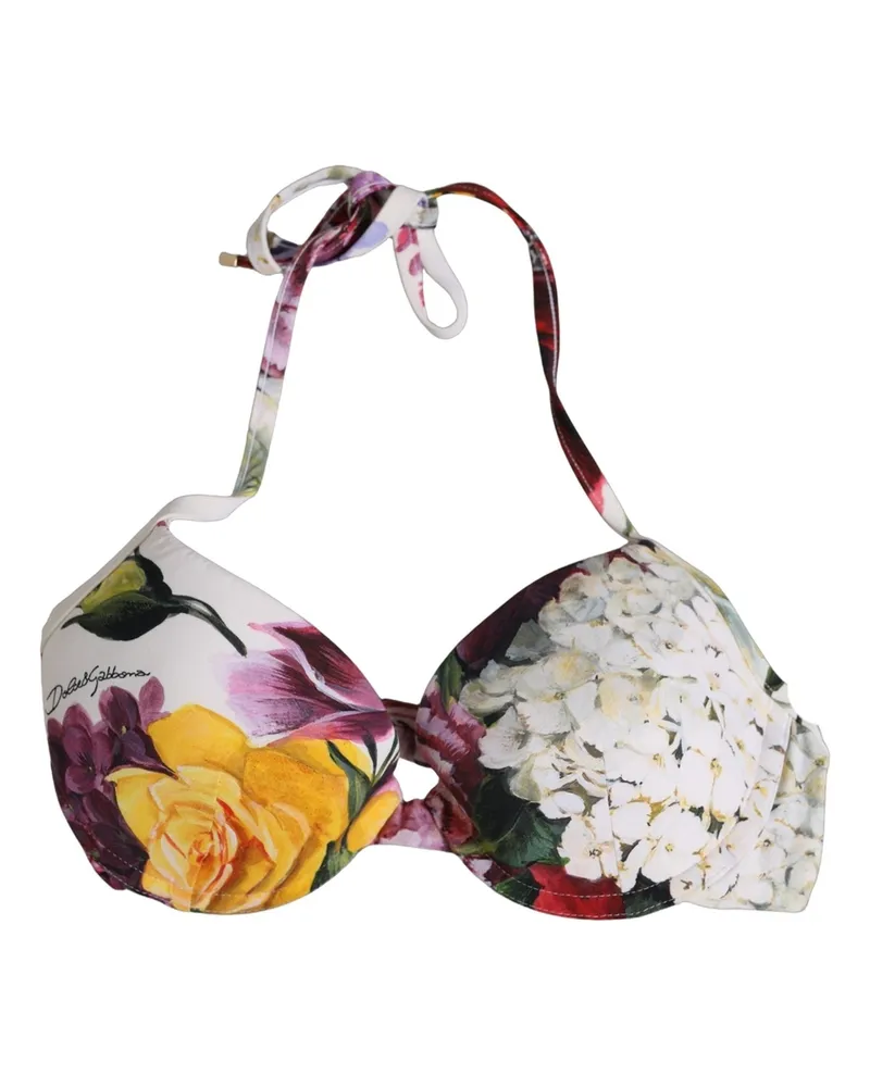 Dolce & Gabbana Women White Floral Print Nylon Beachwear Bikini Top Elastane White