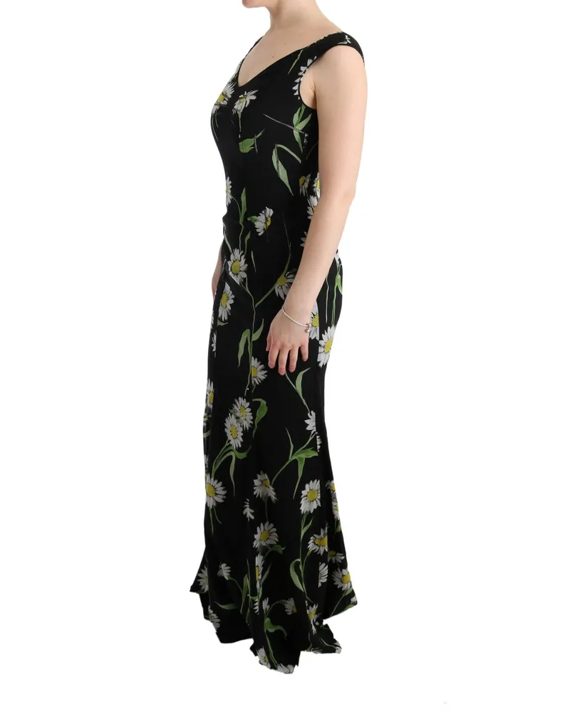 Dolce & Gabbana Women's Sunflower Silk Stretch Sheath Dress Black Black