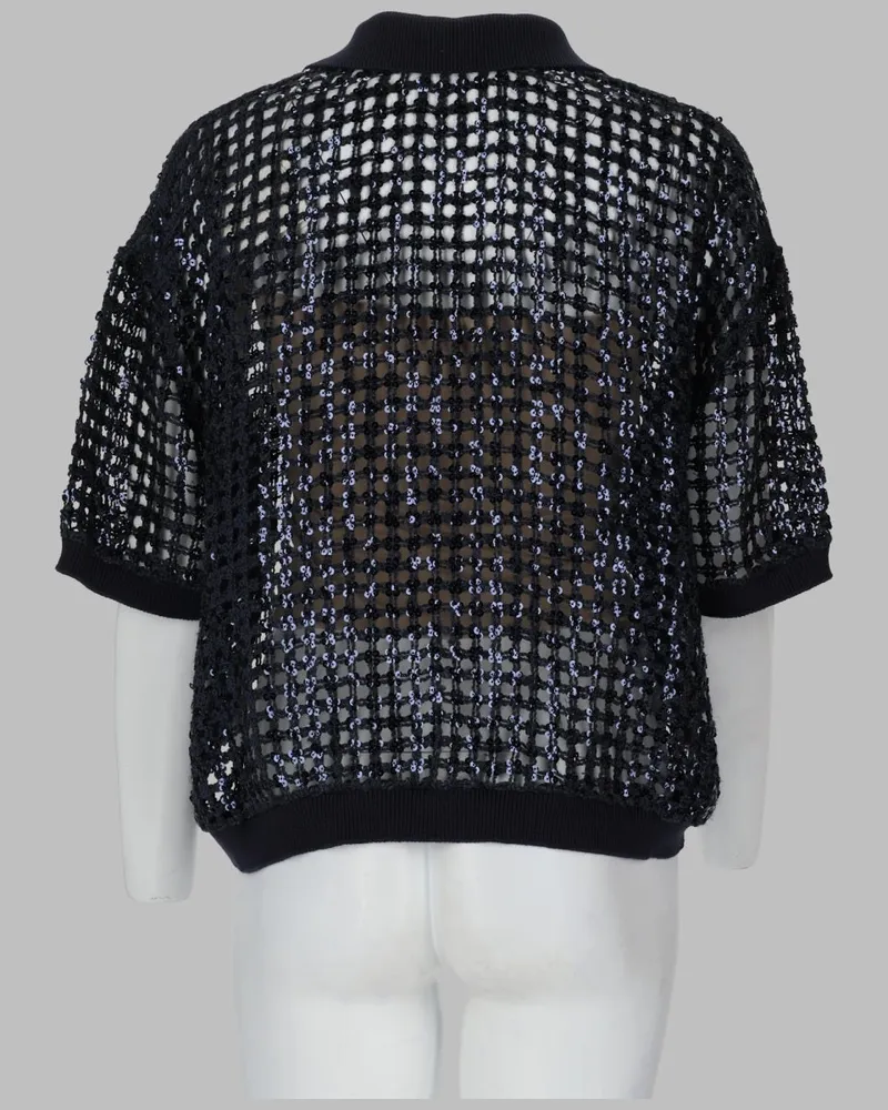 Brunello Cucinelli Silk-Linen Knit Polo Shirt — Black Black
