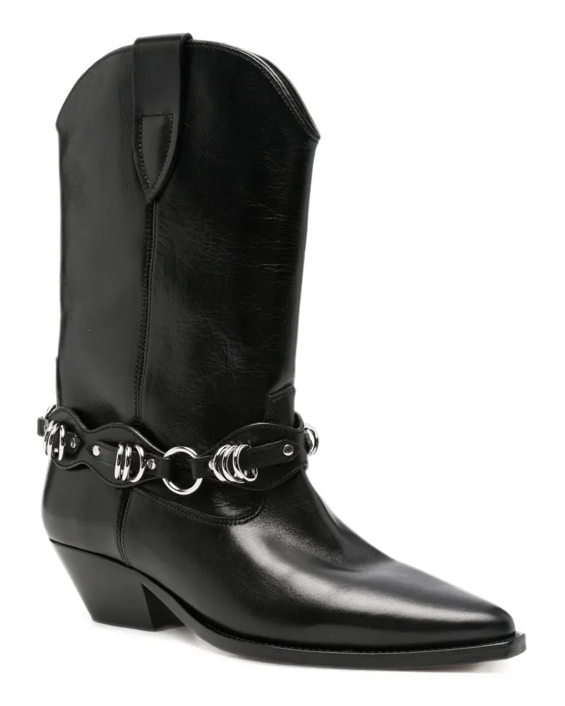 Isabel Marant Ring-Embellished Leather Boots — Black Black