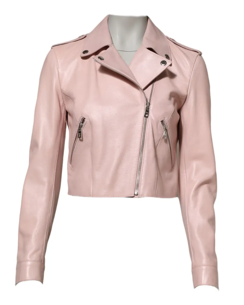 Dolce & Gabbana Light Pink Collar Leather Women Biker Jacket Taurus Clothing Pink