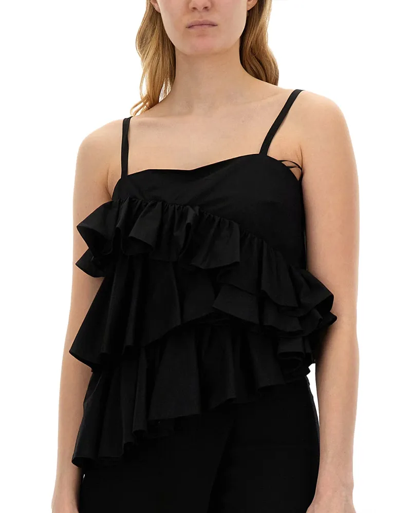 MSGM Ruched Cotton Top — Black Black