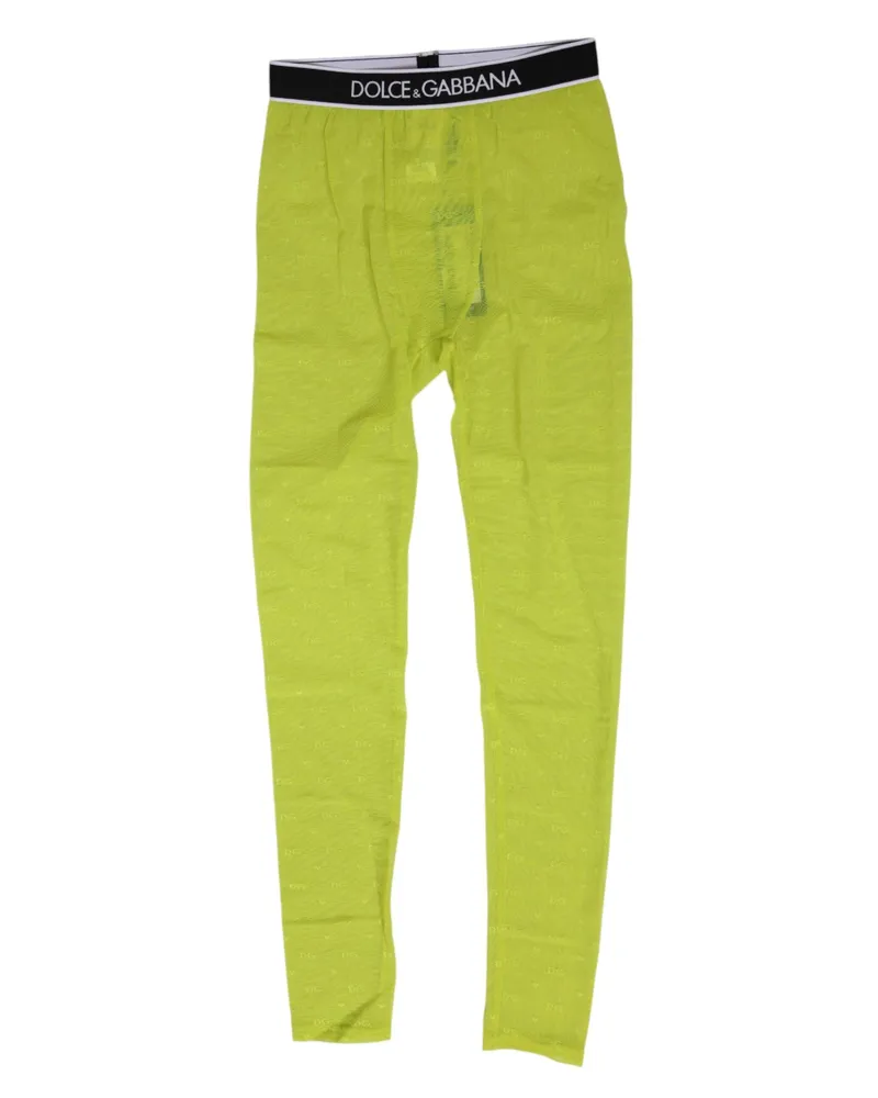 Dolce & Gabbana Women Neon Green Nylon Logo Lace Leggings Pants Underwear Elastane Green