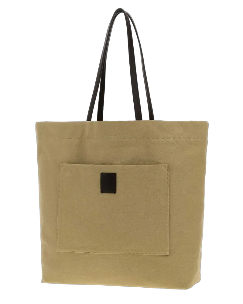 The Row Men's Khaki Canvas Tori Shopping Bag Cretadarkbrownans Borse A Mano Beige