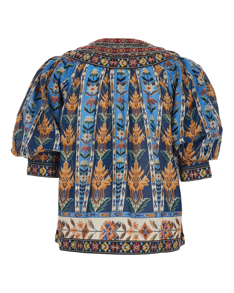 FARM Rio Women's Dress Embroidered Tapestry Blue Cotton Multicolour Blouses Shirt Blue