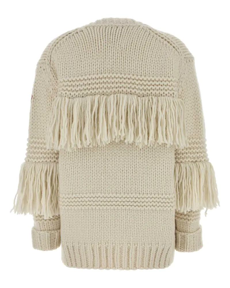 Moncler Women's Ivory Crochet Oversize Cardigan 034 Exterior: Virgin Wool Nylon Maglieria Beige