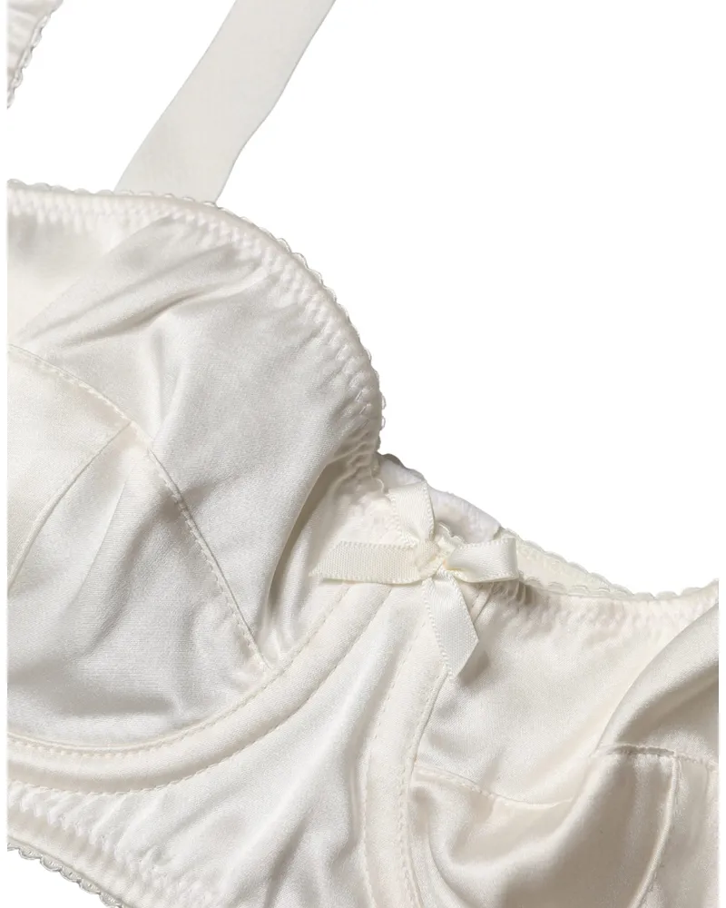 Dolce & Gabbana Women White Silk Satin Underwire Bra Semi Pad Underwear Elastane Clothing White