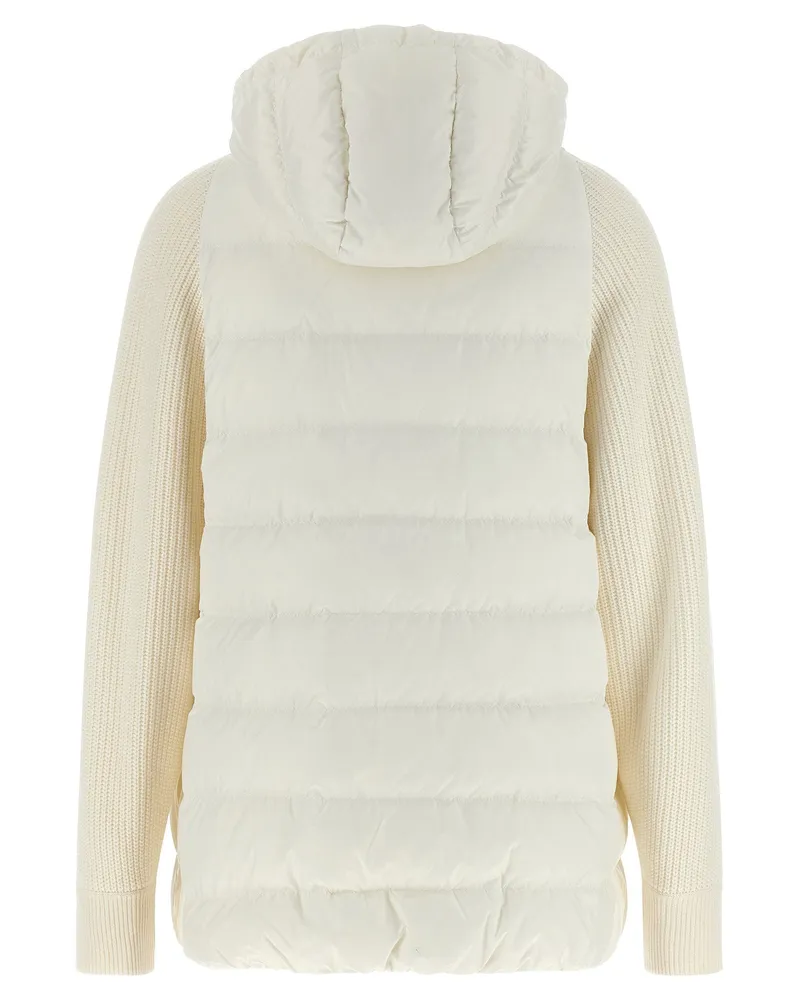 Brunello Cucinelli Quilted Nylon with Wool Sleeves Down Jacket — Cream Cream