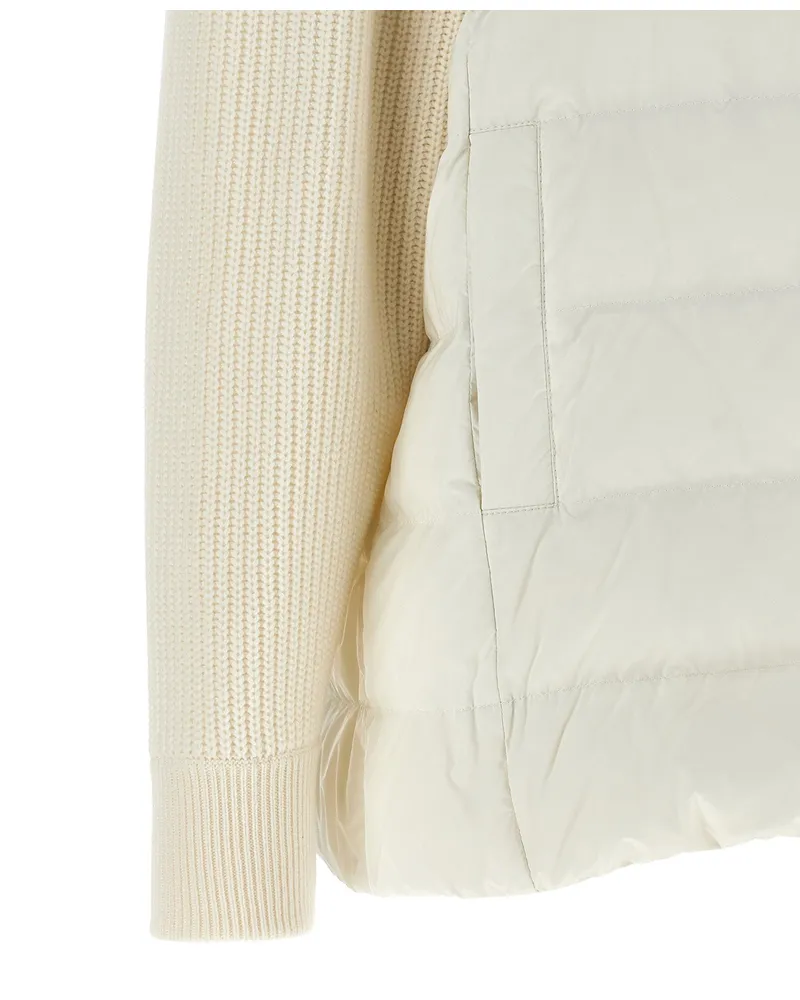 Brunello Cucinelli Quilted Nylon with Wool Sleeves Down Jacket — Cream Cream