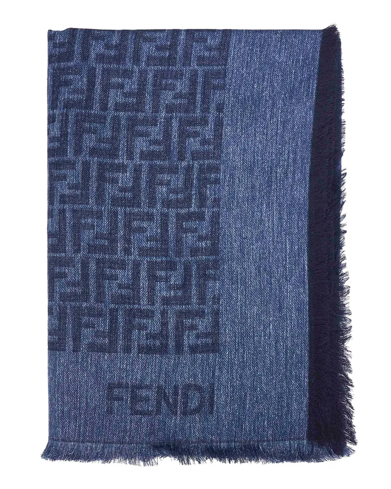 Fendi Women's Shawl Ff Denim Blue Cotton-Wool Scarf Scarfs Blue