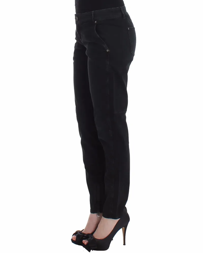 Ermanno Scervino Women's Blue Slim Jeans Denim Pants Skinny Leg Straight Black Cotton Black