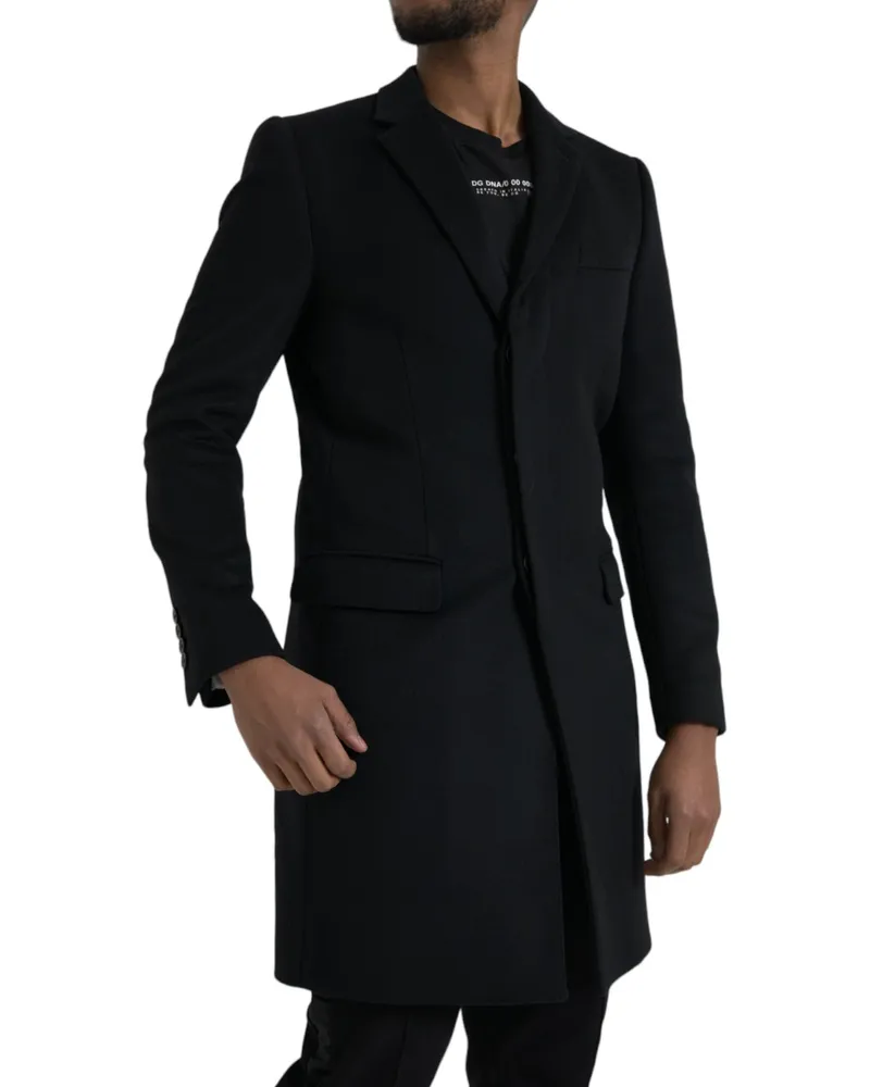 Dolce & Gabbana Men Black Single Breasted Trench Coat Jacket Virgin Wool Cashmere Clothing Black