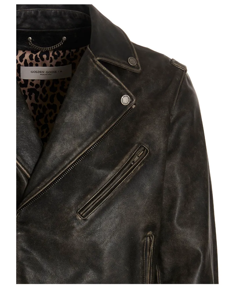Golden Goose Men's Black Calfskin Leather Jacket Clothing Black