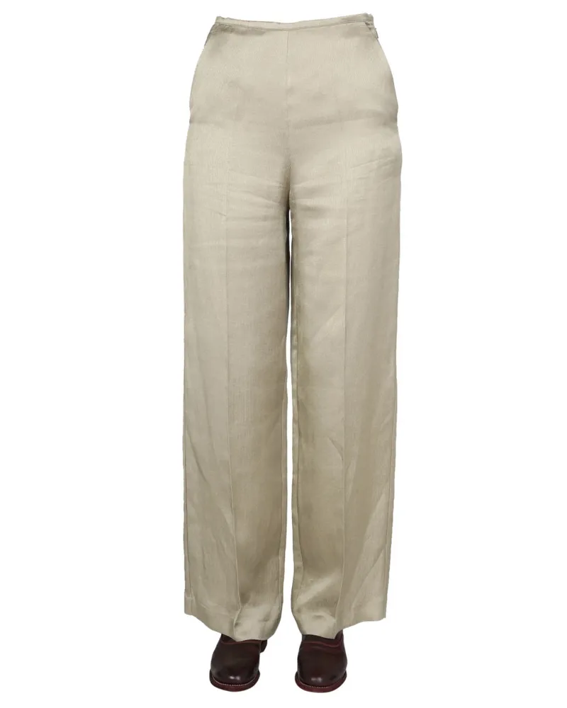 ALYSI Satin Viscose-Linen Trousers — Beige Beige