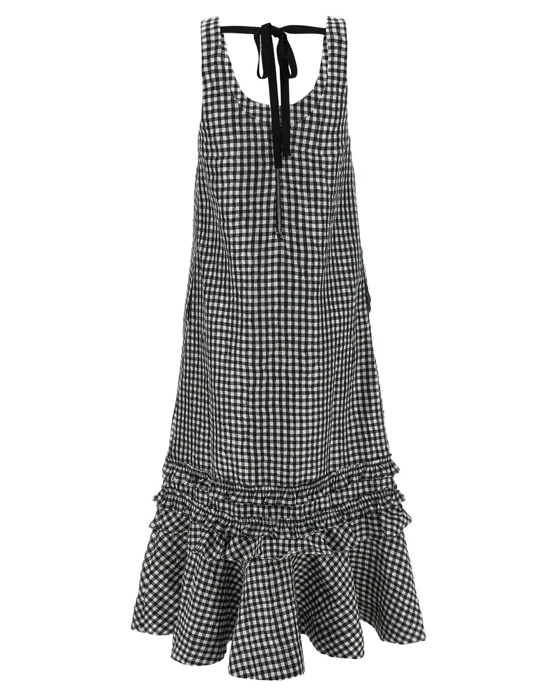 Ganni Crinkled Check Dress — Black Black