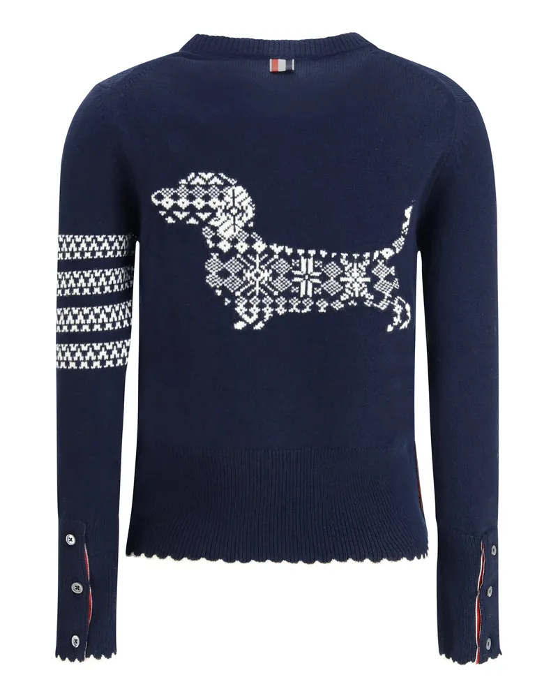 Thom Browne Women's Holiday Hector Sweater Navy Fleece Wool Ovis Aries Navy