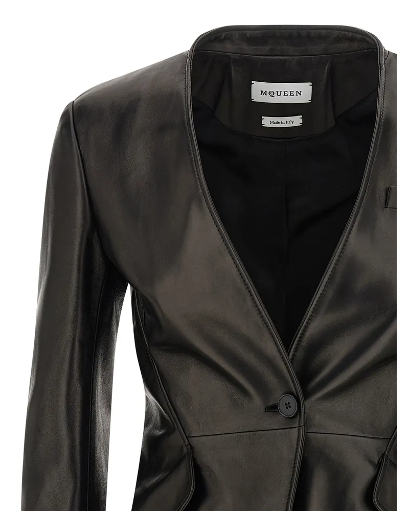 Alexander McQueen Lamb Leather Blazer — Black Black