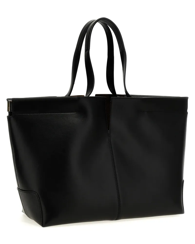 TOD'S Structured Leather Shopper Tote Bag — Black Black